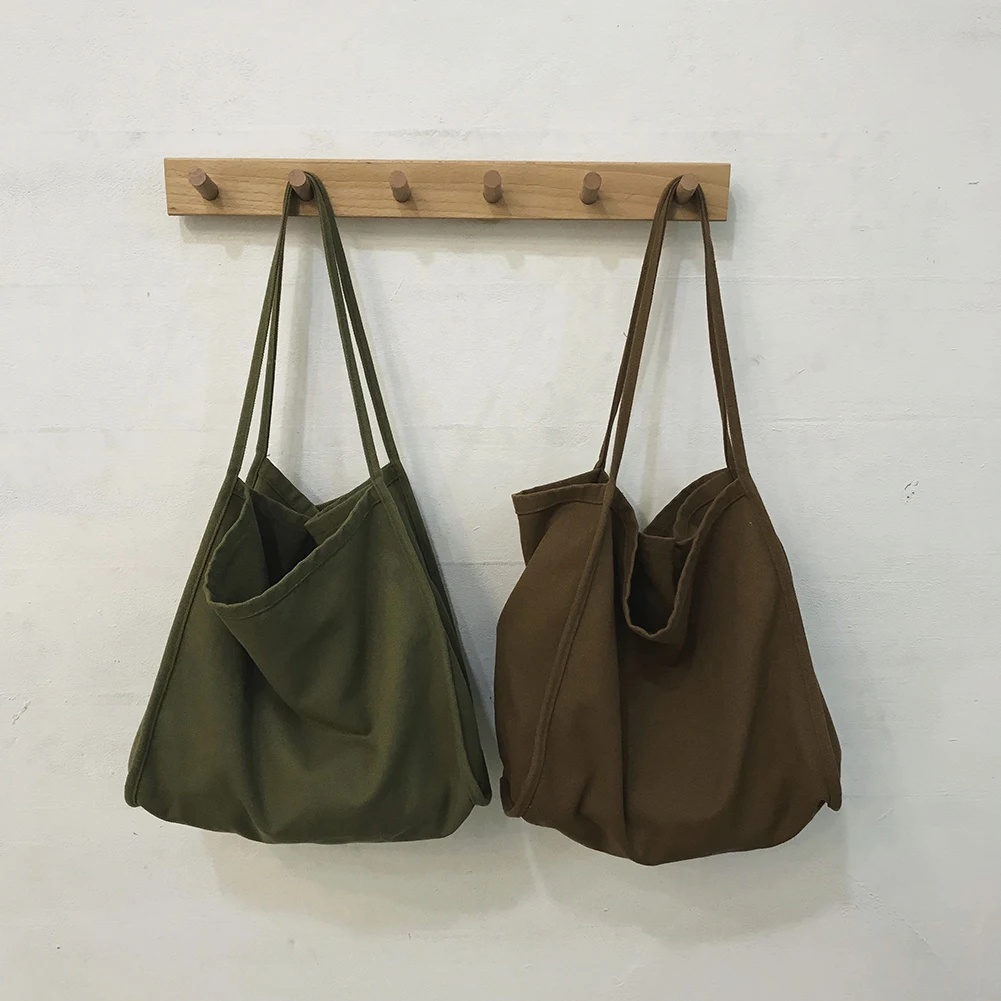 

Fashion Large Capacity Shopping Shoulder Handbag Casual Women Solid Color Canvas Tote Bags Portable Street Travel Pouch Satchel
