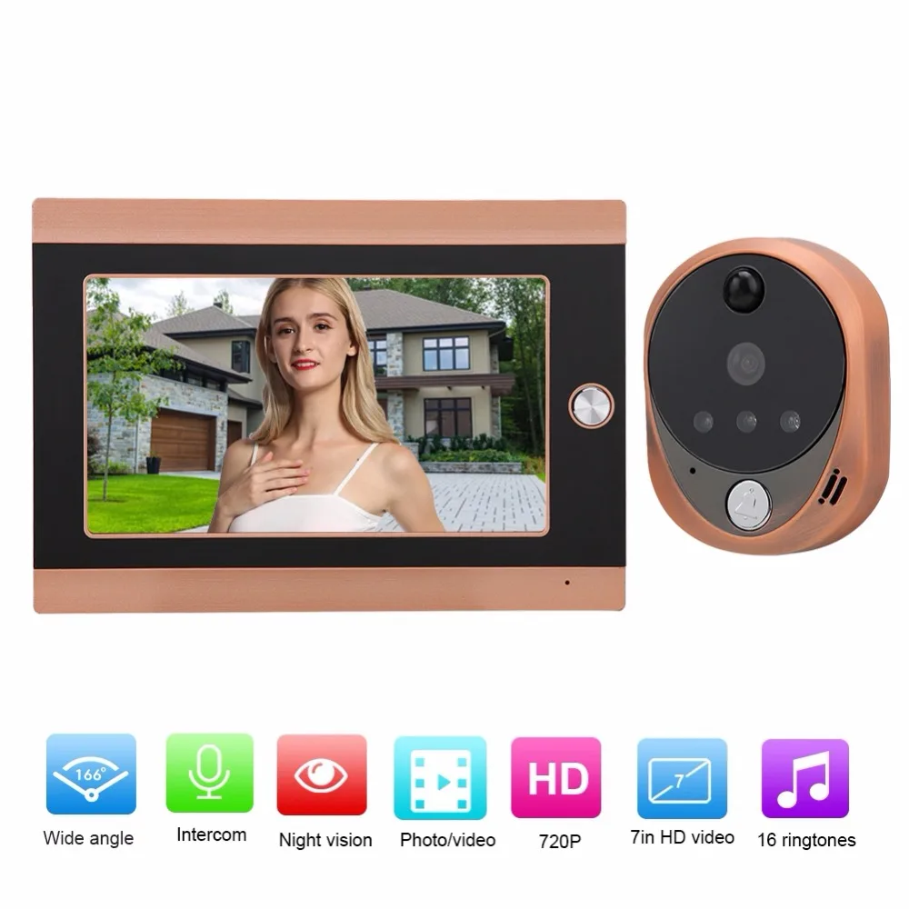7 дюймов дверной звонок WI-FI Беспроводной ЖК-дисплей Экран 720P HD PIR Камера 16 Звонок дверной глазок звонок