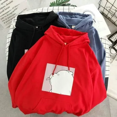 Casual Vintage Korean Pullovers Women sweetshirts Hoodies oversized print Kangaroo Pocket Sweatshirts Hooded Harajuku Spring