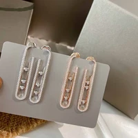 Hot Brand Jewelry 925 Sterling Silver Sliding Lock Circle Earrings Mix three Color Zircon Earrings Rose Gold Silver Earring