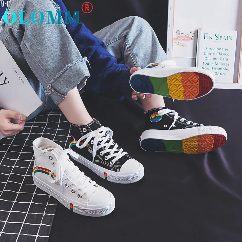

2021 Vulcanized Shoes Women's Sports Shoes Women's Fashion New Rainbow PU Canvas Shoes Flat Comfortable Low-top Shoes Women