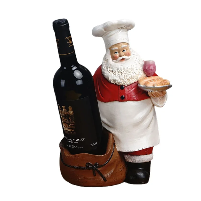 

Modern Christmas Figures Table Home Decor Statues Santa Chef Wine Rack Storage Sculptures Figurines For Interior Room Ornaments