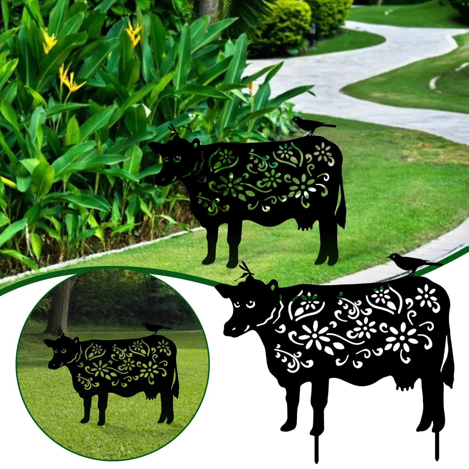 

Cattle Yard Art Acrylic Garden Cattle Lawn Decoration Simulation Garden Statues Backyard Lawn Stakes Outdoor Garden ornaments