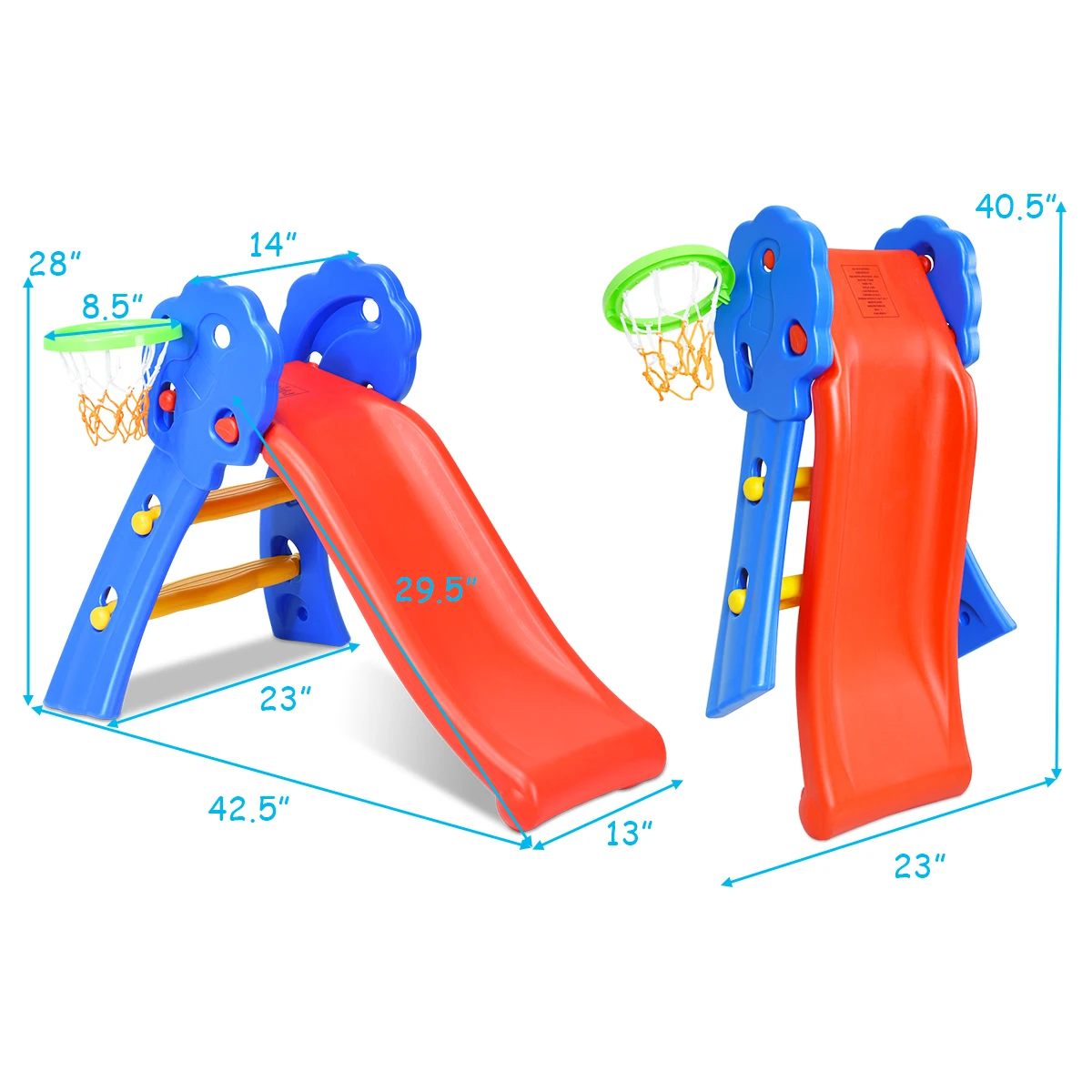 Tobog&aacute;n plegable de 2 escalones con aro de baloncesto para ni&ntilde;os, para interiores y exteriores-1