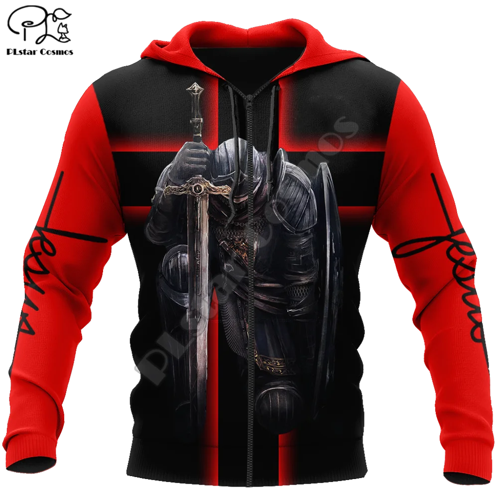 

PLstar Cosmos 3DPrint Jesus Knight Armor Warrior Cross Lion God Harajuku Streetwear Unisex Funny Zip Hoodies/Sweatshirt/-a14