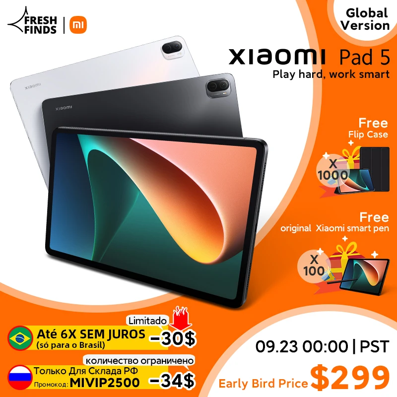 Смартфон Xiaomi Pad 5 Mi Pad 5, 11 дюймов, WQHD + дисплей 120 Гц, Snapdragon 860, 4 стереодинамика, аккумулятор 8720 мАч