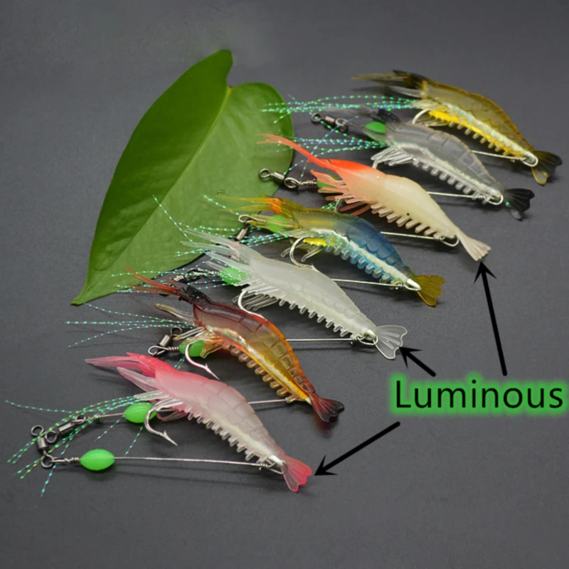 

New Arrival Fishing Tackle Soft Lure Plastic Luminous Artificial Shrimp Bass Fishing Sabiki Rigs Simulation Soft Shrimp Hook