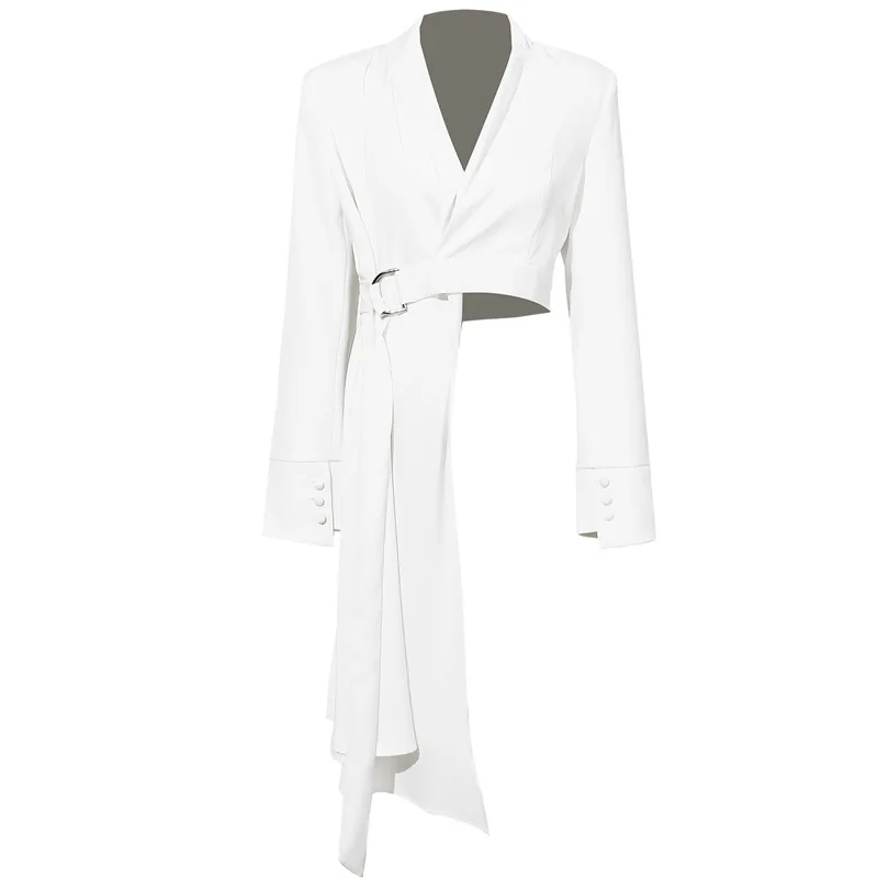 

2020 French Romantic New Design Irregular Personality Cut V Neck Solid Jacket Suit Women