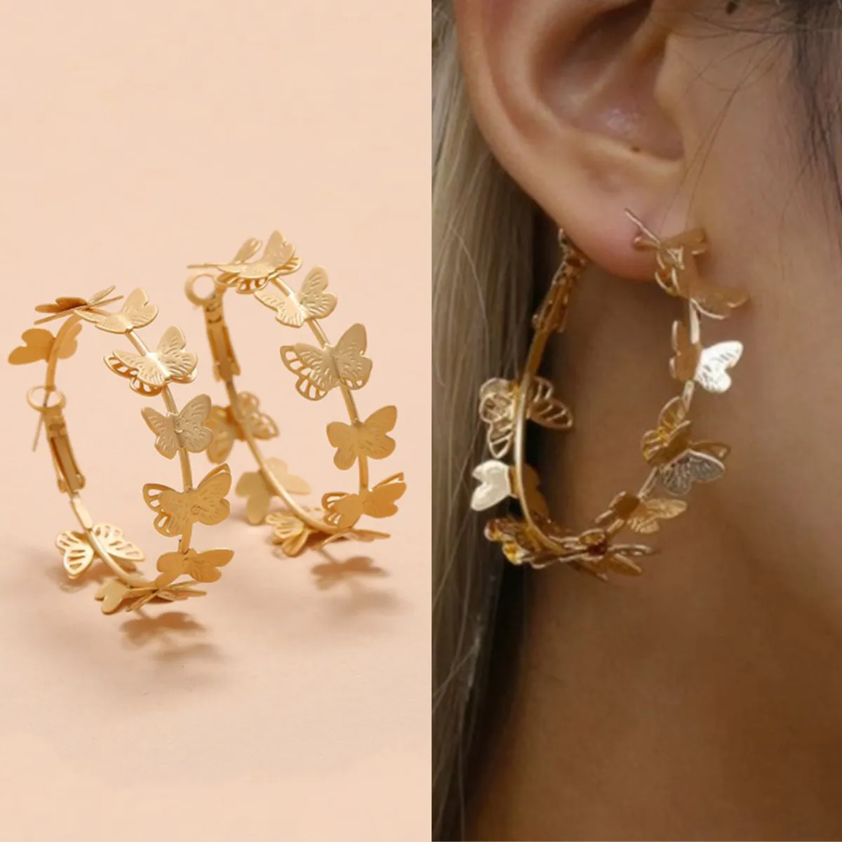 

Butterfly Gold Plated Hoop Earrings for Women Charm Jewelry Xmas Gift A Pair/set