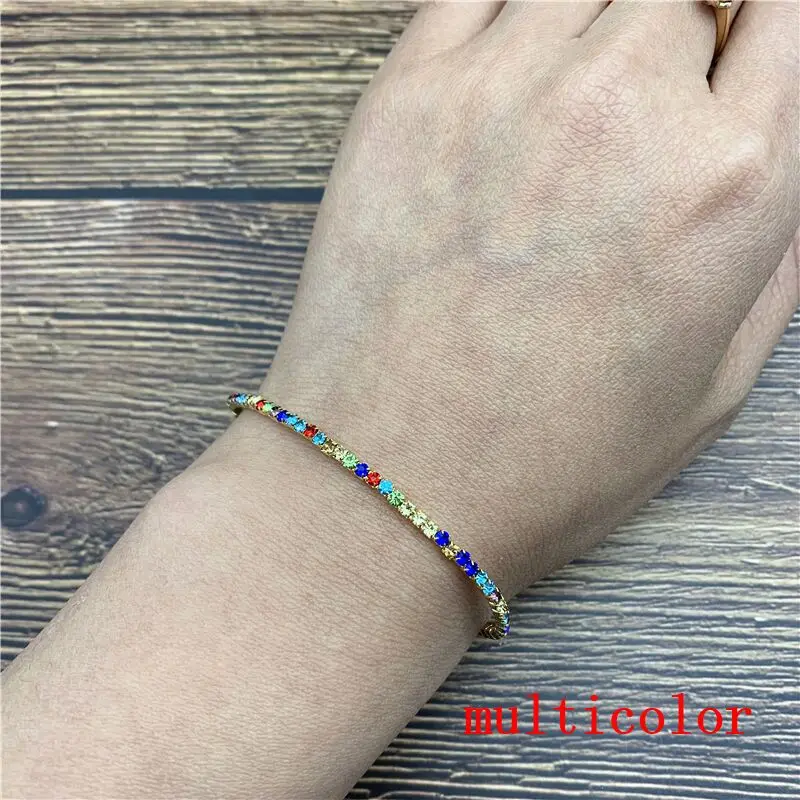 Multicolor 1 шт Стразы Браслеты Изящные сложенные Браслеты эластичные браслеты для женщин браслеты - Окраска металла: Multicolor