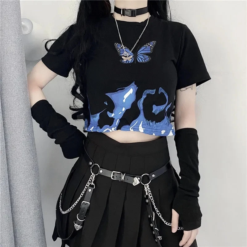 

Graphic t shirts butterfly Classic Slim Sexy Female T-shirt Y2k Print High Street Clothing Harajuku Clothes top fairy grunge