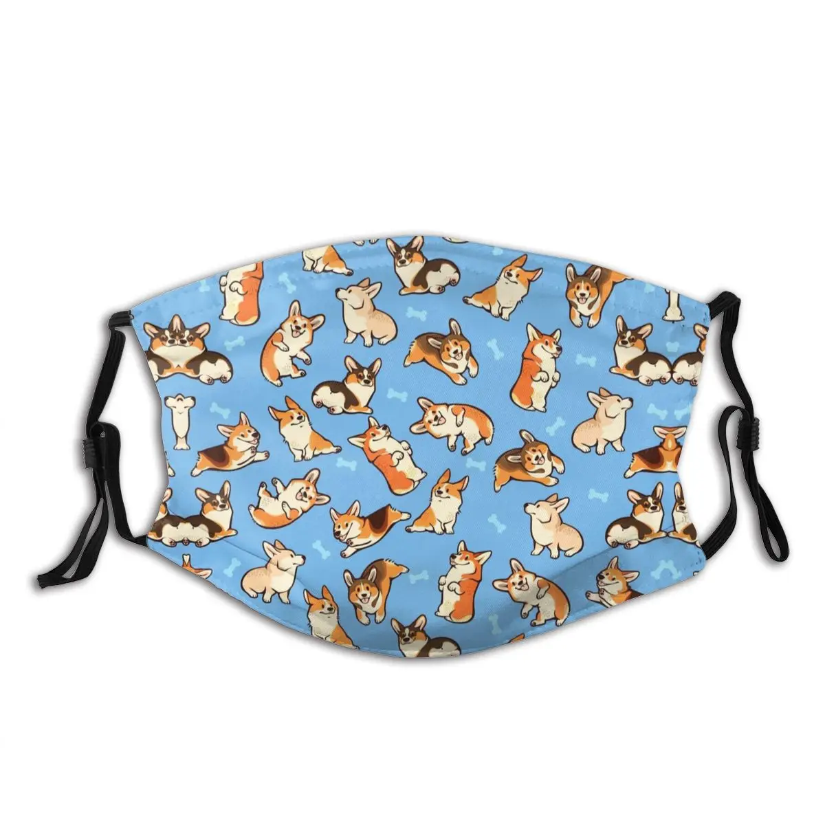 

Welsh Corgi Pembroke Mouth Face Mask Jolly Corgis In Blue Facial Mask with 2 Filters Beautiful Kawai Mask