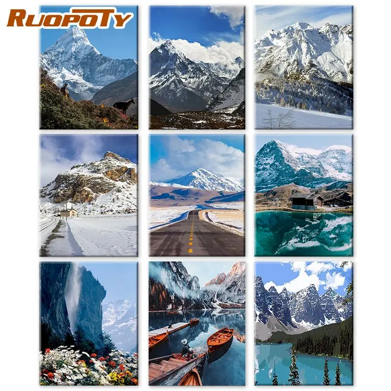 

RUOPOTY 60×75cm Scenery DIY Painting By Numbers Mountains Rivers Handpainted Kits Canvas Drawing Acrylic Paints Gift Home Decor
