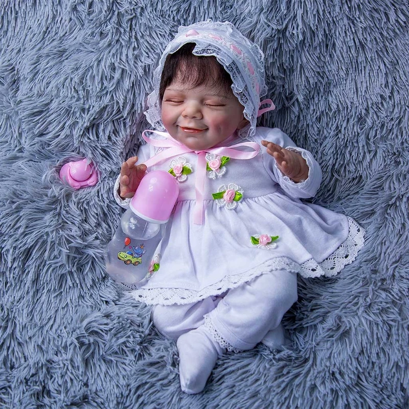 

18’’ Baby Dolls Interactive Toy Soft Silicone Realistic Stuffed Doll Lovely Girl Doll Handmade Infant Gift Rooted Hair
