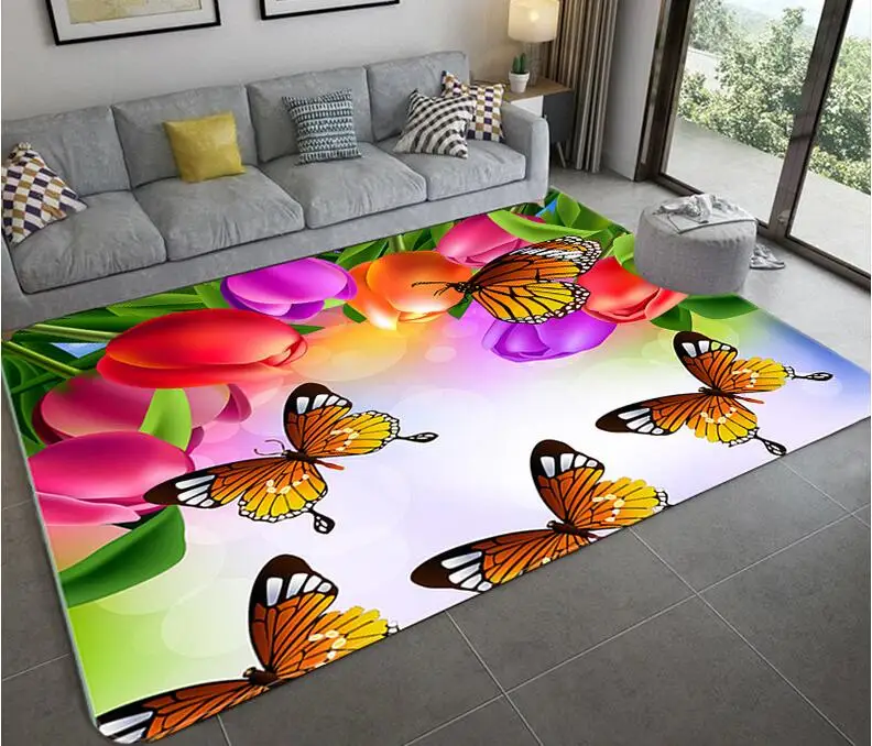 Квадратный нескользящий коврик с рисунком бабочек 3D для столовой гостиной|Ковер|