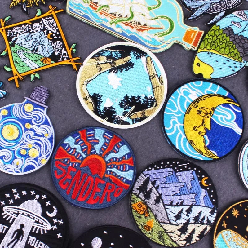 

Van Gogh Stripes Patch Wilderness Patches For Clothing Outdoor Embroidery Patch Embroidered Iron On Patches For Clothes Apparel