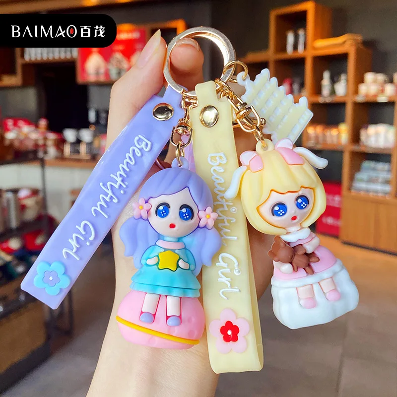 

Cute Cartoon Girl Keychain Fashion Creative Key Chain Keychain Charms Jewelry for Women Girl Car Bag Pendant Keyring Gift