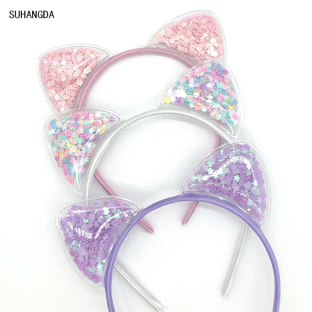 New Girls Cute Colorful Sequin Cat Ears Headbands Children Sweet Cat Ears Hair Band Kids Hair Accessories Scrunchie Christmas