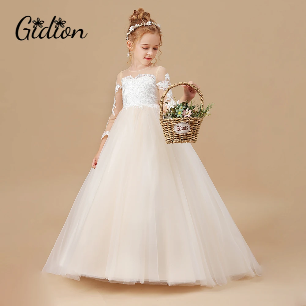 Фото Банкетное платье для девочек детская одежда белая свадебная платья с длинными
