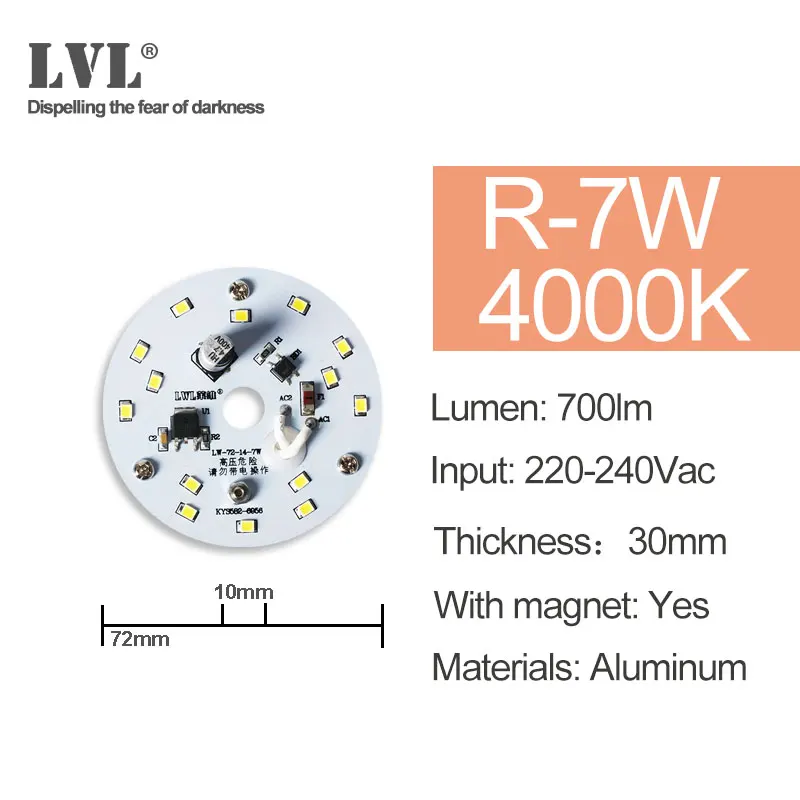 R-7W-4000K Светодиодный модуль светильник 220V 230V 240V 6W 10W 18W 25W 40W магнитное заменить лампы для проектора светильник ing источник для модернизации потолочный светильник - Цвет: R-7W-4000K