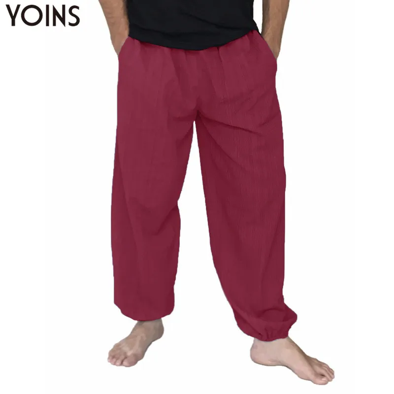 YOINS размера плюс 5XL хлопок мужские свободные широкие брюки длинные брюки мужские джоггеры шаровары эластичный пояс мешковатые спортивные штаны