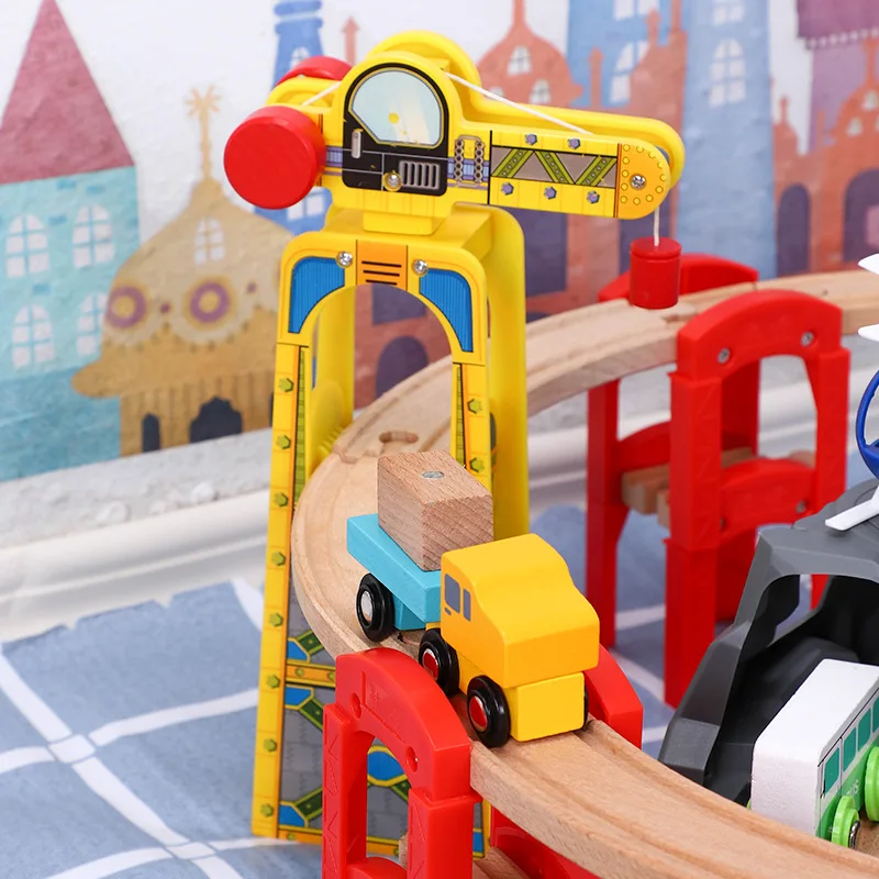Wooden Train Track Stop Apron Helicopter Set Compatible Wooden Railway Educational Children's Day Gifts