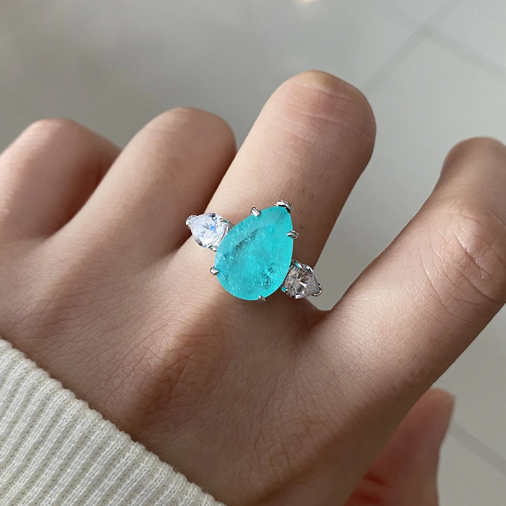 

Luomansi Luxury 14*10 Heart Shaped Laparaba Tourmaline Ring S925 Sterling Silver Jewelry Women's Party Birthday Gift