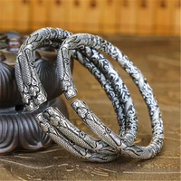new s999 pure silver womens bracelet national style retro solid mens open bracelet lovers personalized silver jewelry gift