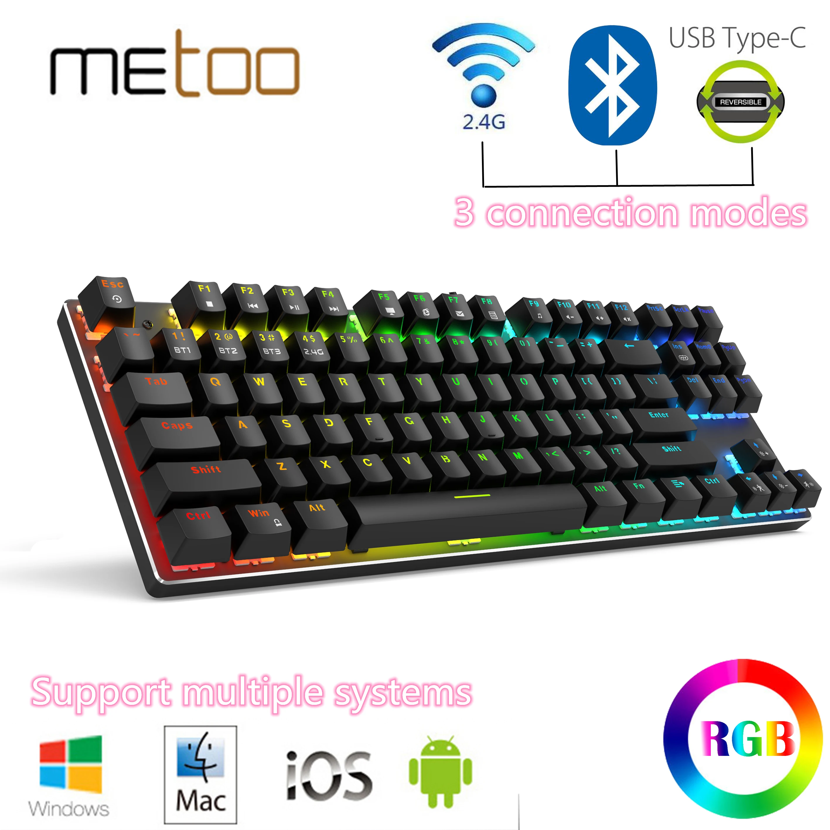 Проводная/Беспроводная игровая механическая клавиатура Metoo Editio Bluetooth 3 0 2 4 ГГц RGB