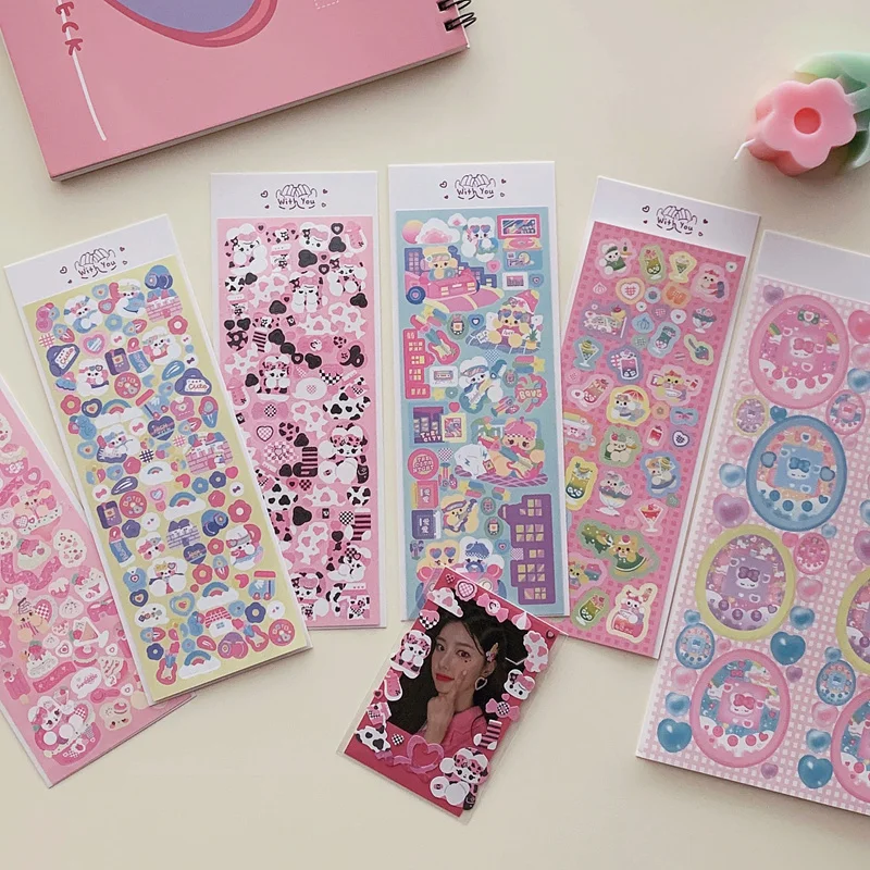 1Pc Cute Milk Pattern Rabbit Stickers Kawaii Stationery Sparkling Laser Journal Scrapbooking Decoration Phone Stickers Supplies