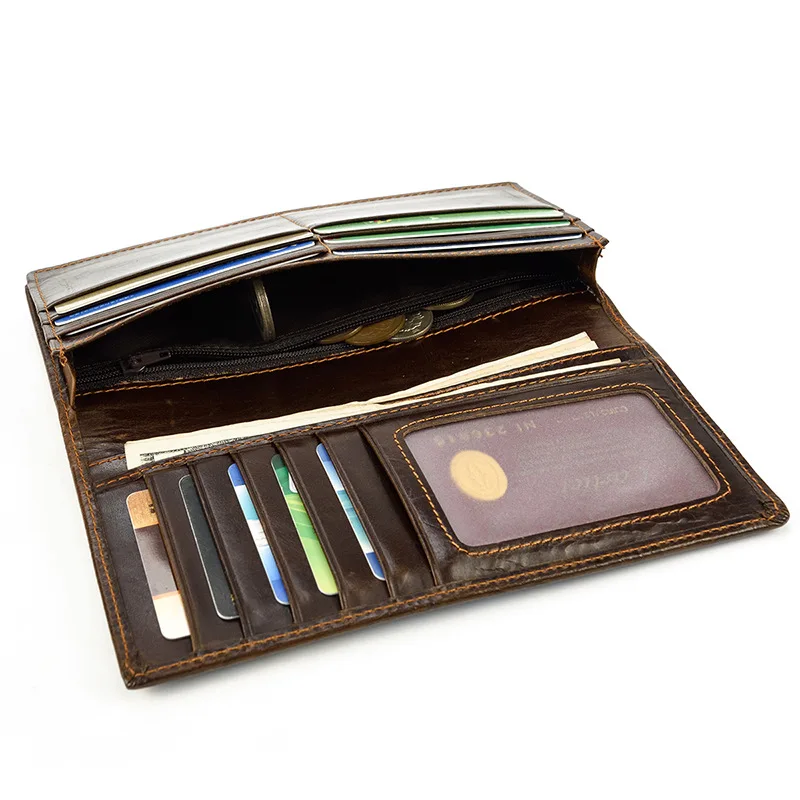 Мужской винтажный кошелек из натуральной кожи с драконом коричневый Длинный