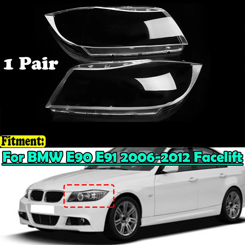 Pair Xenon Headlight Caps For BMW 3-series E90 E91 2006 2007 2008 2009 2010 2011 2012 Facelift Lamp Cover Clear Lens Lampshade