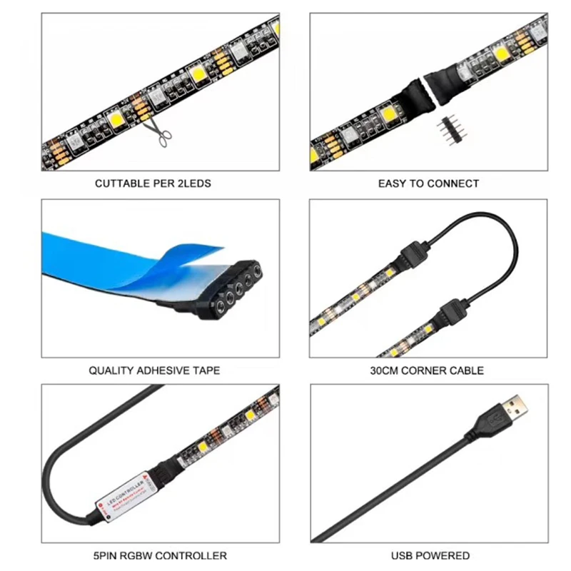 0 5 м/1 м/2 м набор USB Светодиодная лента 5050 RGB ТВ фоновая подсветка комплект с ИК РФ