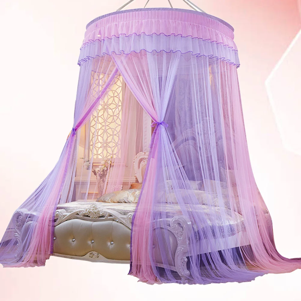 

Round Dome Bed Hanging Tent Round Mosquito Net Canopy Dome Bed Curtain Durable Netting(Pink,Purple)
