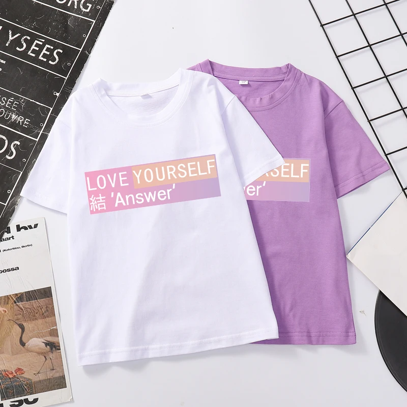 Летняя Корейская одежда в стиле K-POP хлопковые футболки с коротким рукавом для
