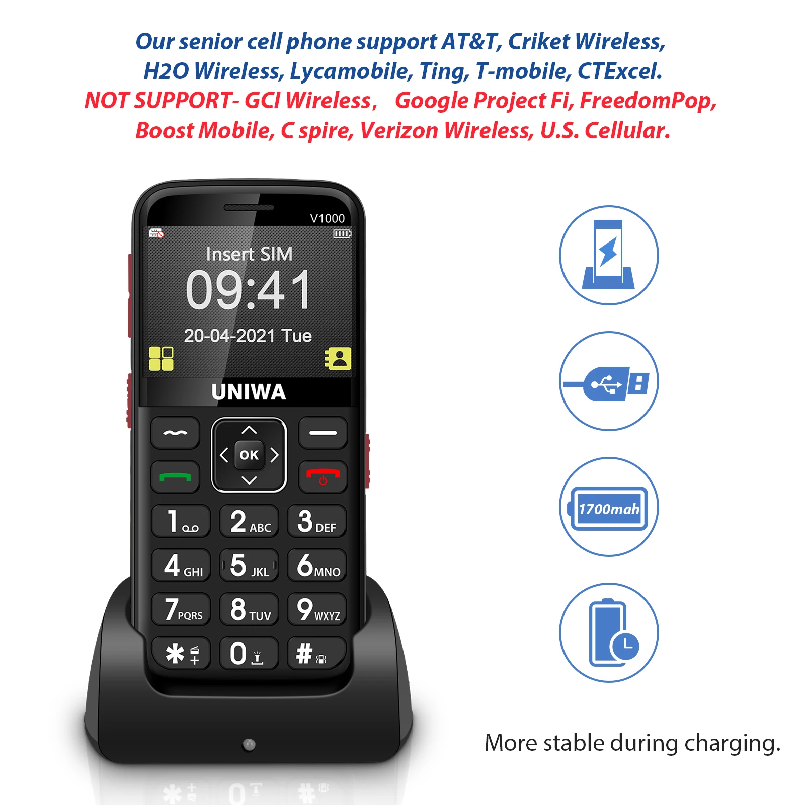 uniwa v1000 mobile phone 2 31inch 4g let big button feature phone bluetooth flashlight 1700mah russian hebrew keyboard cellphone free global shipping