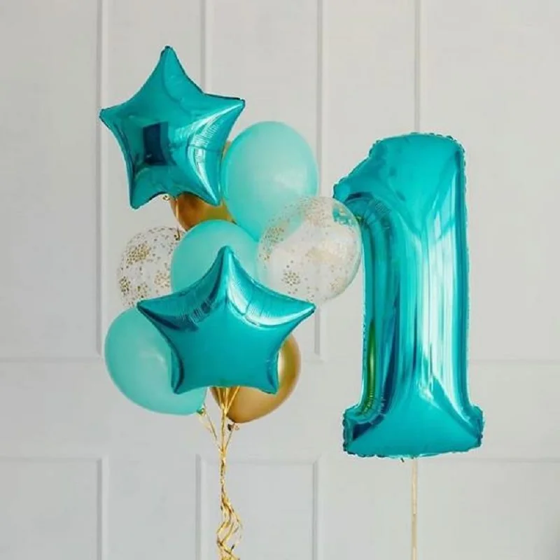 1 комплект 32 дюймов Тиффани синий номер Фольга гелиевые шары Baby Shower цифр Globos 1st 2nd