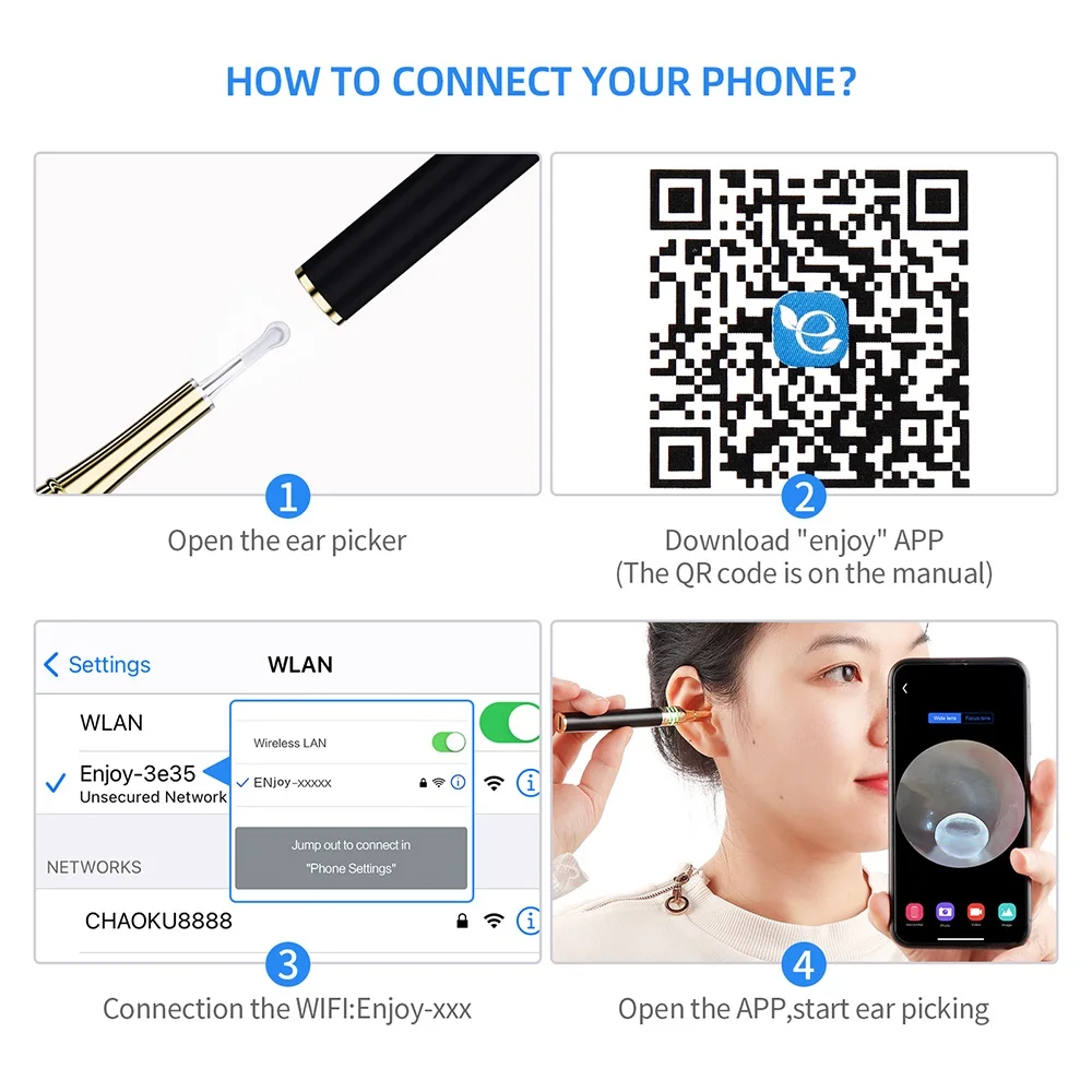 Умная Ушная камера 5 миллионов пикселей эндоскоп инструмент для чистки ушей