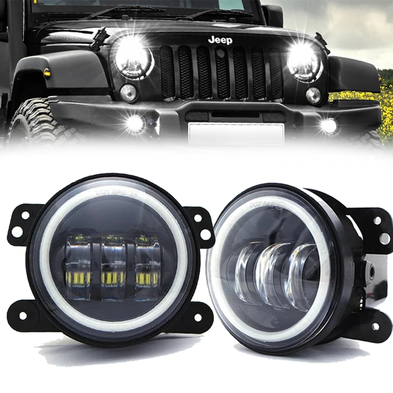 

2Pcs 4Inch LED Fog Lights Car Light Assembly 40W 6000K White Halo DRL High Low Beam Fog Lamp For Jeep Wrangler JK TJ LJ 12V 24V