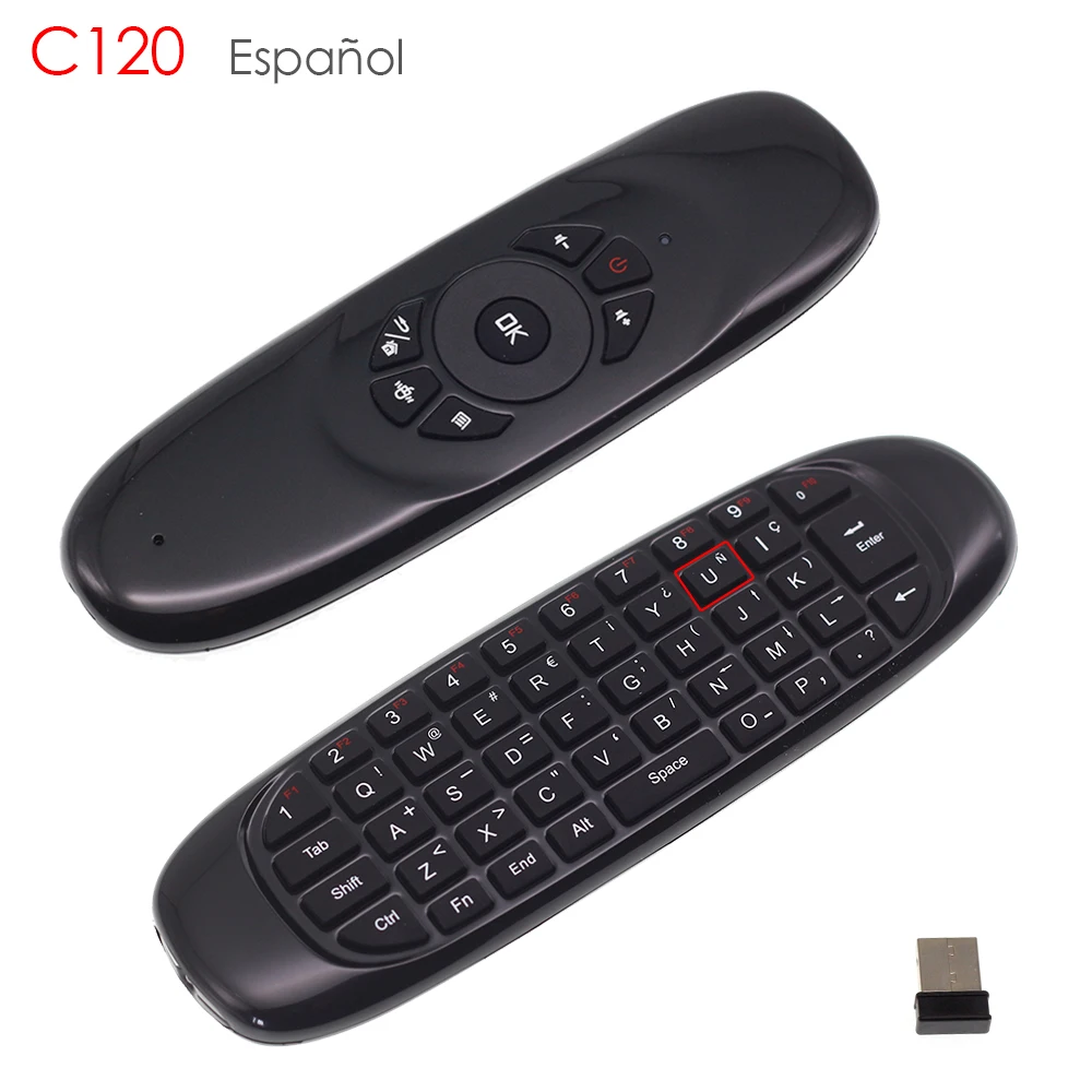 C120 Espanol испанская мини беспроводная клавиатура 2 4G Air mouse для Android tv Box IP Mini PC Fly