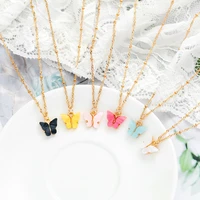 fashion jewelry set butterfly necklace and earring set for women trend acrylic blue yellow pink color butterfly pendant earrings