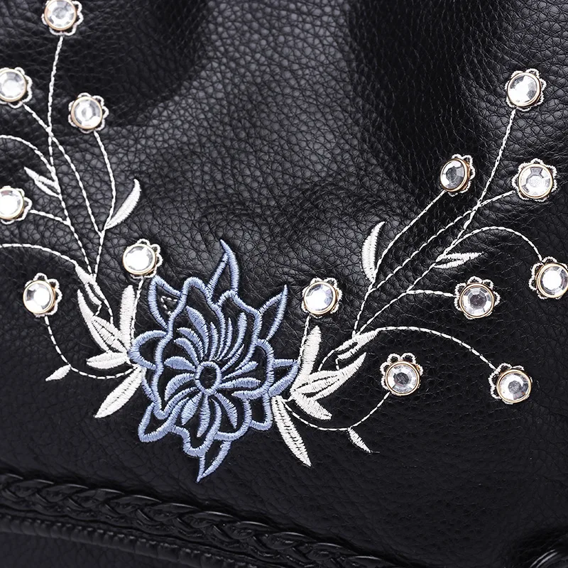 

Multifunctional Backpack Female Shoulder Bag Embroidery Flowers School Bag For Teenage Girls Soft Pu Leather Anti Theft Backpack