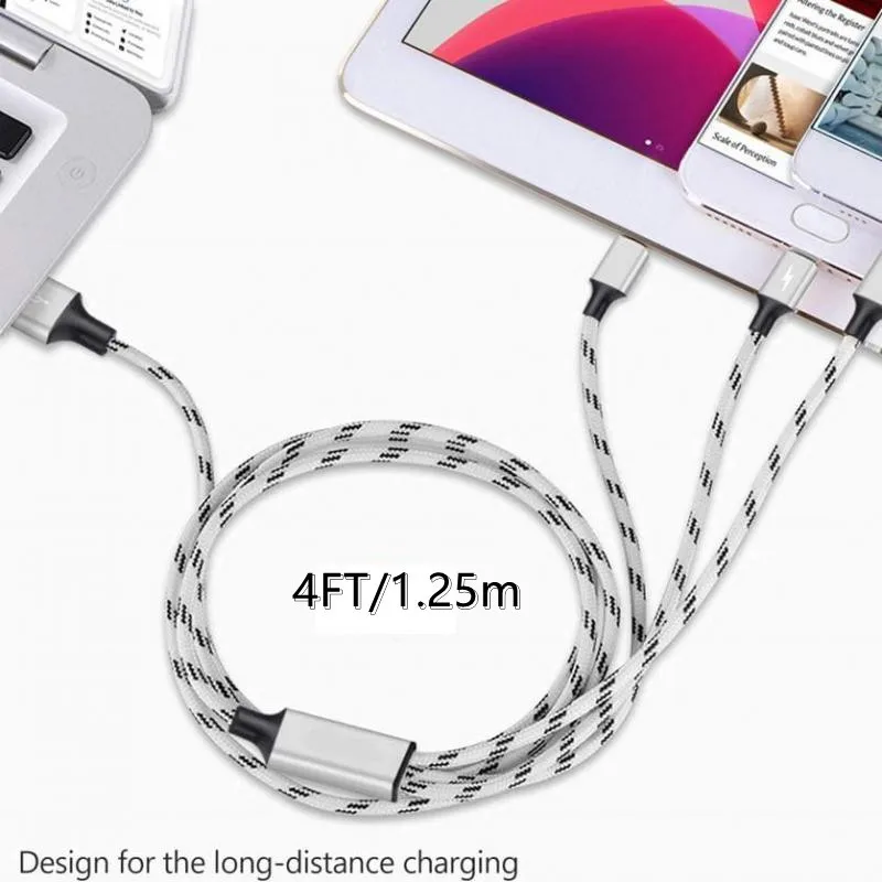 

3 In 1 Multi Sync Lightning Micro Usb Typec Cable Data Charger Cable 2.8a Fast Charging Cable For Iphone Samsung Charger Cable