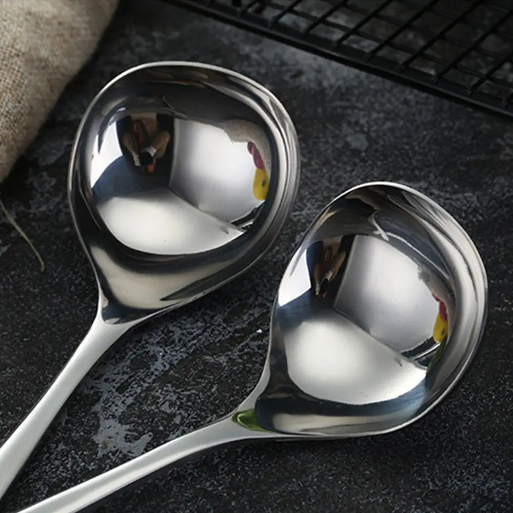 Stainless Steel Round Spoon With Long Handle Chinese Sliver Dessert Tea Milk Coffee Soup Kitchen Drinking Tools | Дом и сад