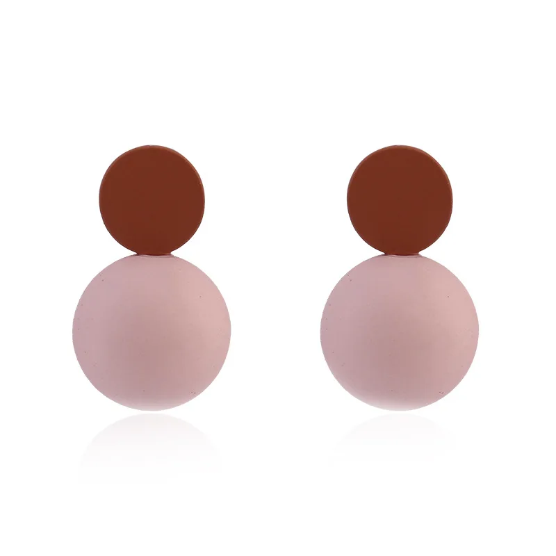 

2020 New Korean Minimalist Stud Earrings Simple Matte Pink Blue Round Geometric Earrings for Women Autumn Winter Party Jewelry