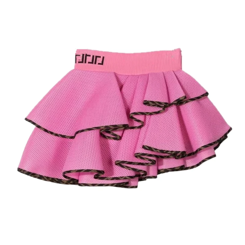 

2021 spring and summer new girls letter F love short sleeve T-shirt satchel top hollow mesh short skirt skirt skirt suit