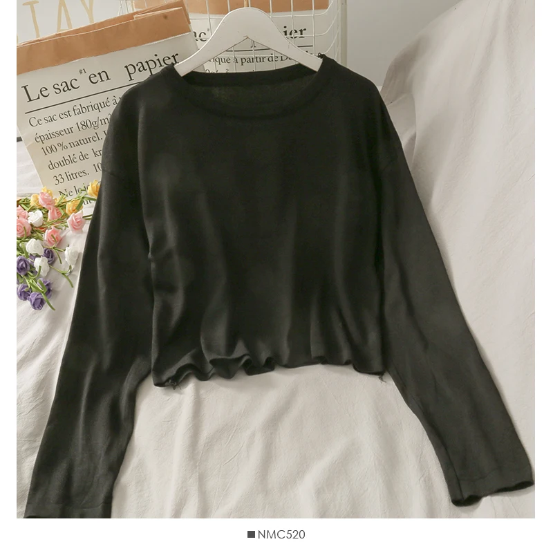 

Abrini All-Mattch White Long Sleeve Slim Elastic T-Shirt Women Sweet Casual Knitted Cotton O-Neck Loose Tees Tops Fall 2021