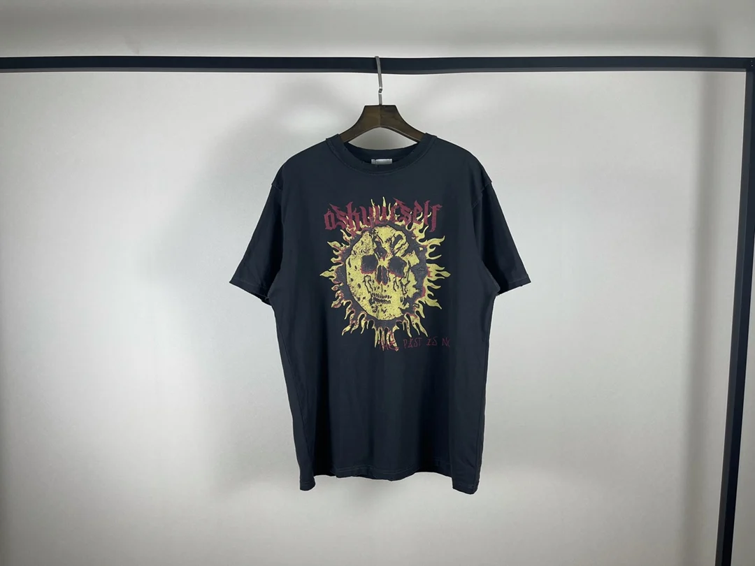 

Тяжелая ткань, вышивка Лос-Анджелес, футболка для мужчин и женщин, винтажная, стирка, топы, женские футболки, футболка с черепом