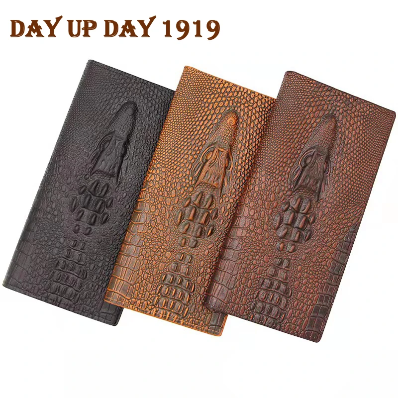 

New Retro Men's Crocodile Pattern Wallets Handbag Cow Leather Long Wallet Card Holder Wallet Business Clutch Bag