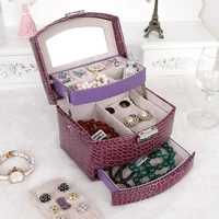3 layers jewelry organizer box large capacity leather display holder portable earring bracelet women drawer storage case